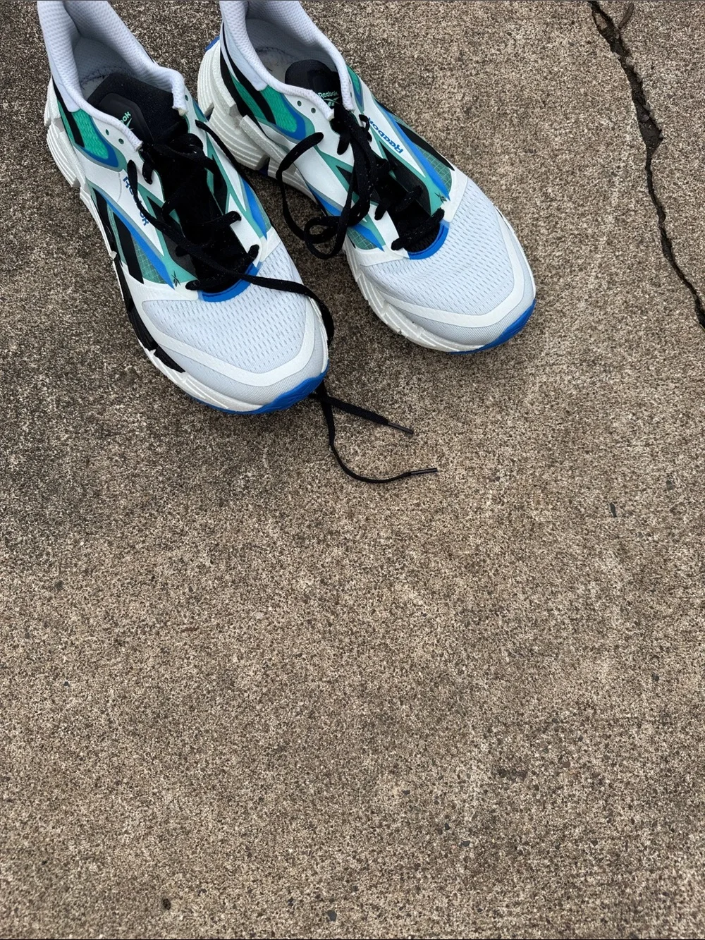 Reebok White, Teal & Blue Men's Athletic Sneakers